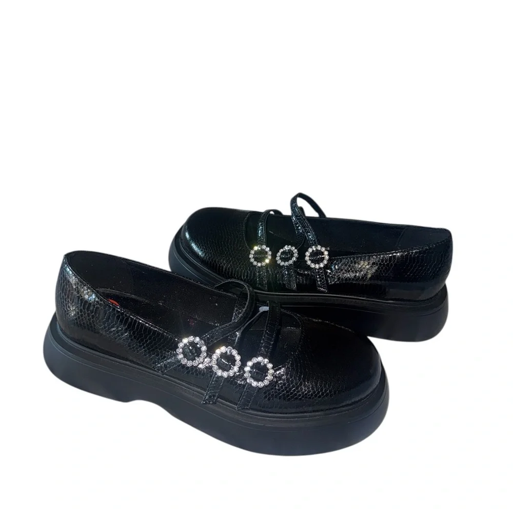 NEW ASOS DESIGN Missy chunky mary jane shoes  diamonte buckles in black snake